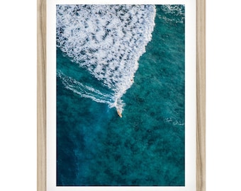 Aerial Surf Print: Hawaii Wave Rider, Minimalist Coastal Art