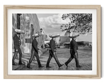 Mexicaanse Mariachi-fotografieafdruk: zwart-wit Mexico-reisposter