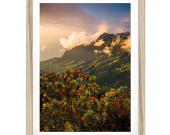 Framed Kalalau Valley Sunset Photo: Kauai Hawaii Fine Art Print, Ready to Hang