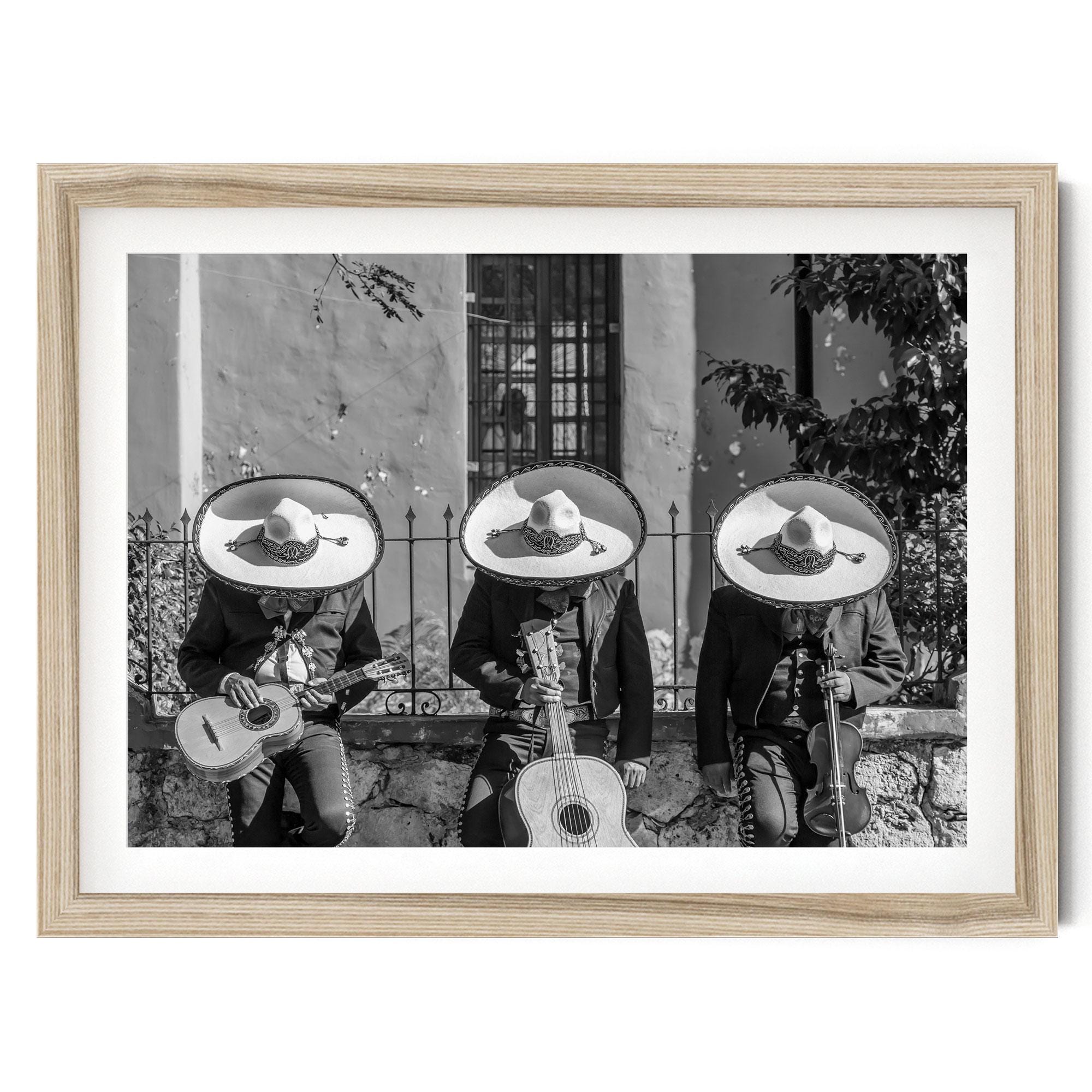 Mexican Black and White Wall Art, Mariachis Fine Art Print, Mexico Travel Picture, Framed or Unframed Large Horizontal Artwork