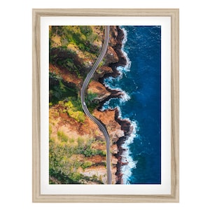 Coastal Road Wall Art, Hawaii Print, Oahu Coastline Aerial Photo, Ocean Highway Artwork, Hawaiian Framed Print, Fine Art Photography