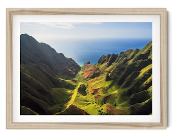 Framed Na Pali Coast Photography Print: Kauai Hawaii Fine Art for Coastal Home Decor