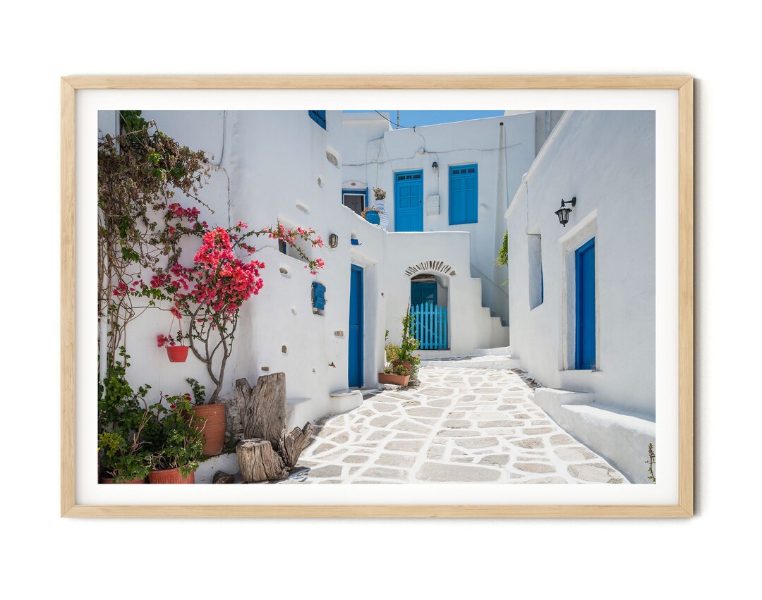 Greek Island Wall Art, White Town Paros Greece Framed Photo Print Fine