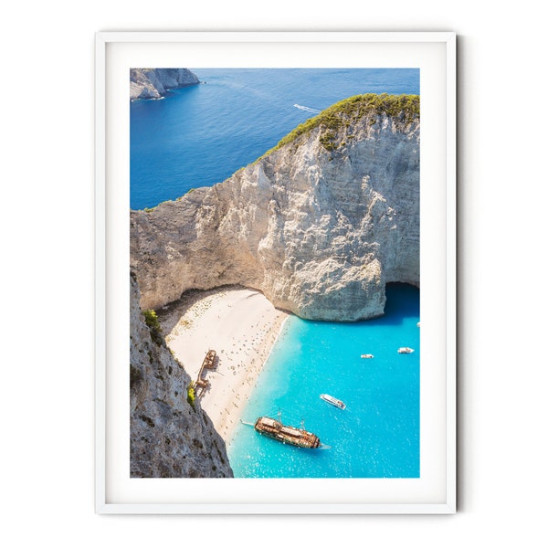 Greece Wall Art Photo | Greek Islands Print, Shipwreck Beach Zakynthos and Blue Sea Framed Print, Fine Art Photography, Large Print