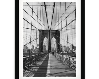 Brooklyn Bridge Black and White Photography Print: New York City Framed Wall Art