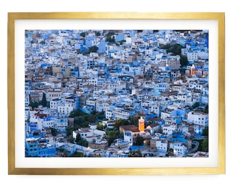Morocco Wall Art, Chefchaouen Blue City Print, Moroccan Framed Artwork for Home Decor