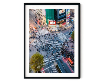 Tokyo Print, Japan Wall Art, Shibuya Crossing Aerial Photo | Framed Artwork, Fine Art Photography, Extra Large Gift for Him