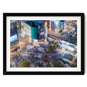 Tokyo Photography Print, Japan Wall Art, Shibuya Crossing Night Aerial Photo, Framed Artwork, Extra Large Gift for Him