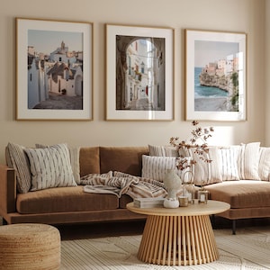 Juego de 3 láminas de Puglia, Italia: Decoración italiana elegante, arte mural mediterráneo.