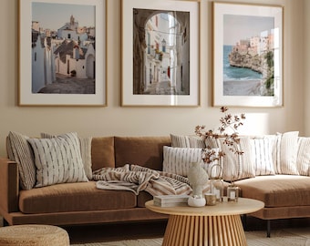 Puglia, Italië Set van 3 prenten: Italiaans chique decor, mediterrane muurkunst