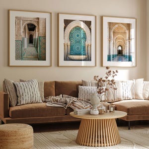 Set of 3 Prints, Moroccan Wall Art, Mosque Archway Photo, Morocco Architecture Framed Artwork, Fine Art Photography, Very Large Art Gift