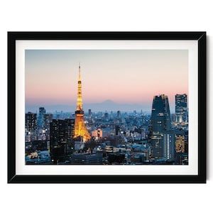 Impressão de belas artes de Tóquio, arte de parede do Japão, horizonte da Torre de Tóquio e fotografia do Monte Fuji, obras de arte emolduradas, fotografia de belas artes, presentes do Japão