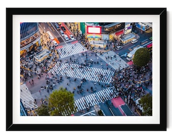 Tokyo Wall Art, Shibuya Crossing Photo Print, Japanese Wall Art, Cyberpunk Wall Art, Aerial Street Photography