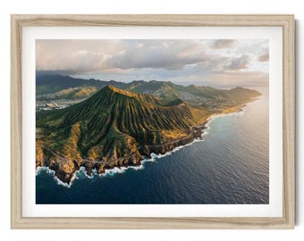 Odbitka lotnicza z Oahu: Fotografia krajobrazu wybrzeża Hawajów, wystrój wnętrz w stylu boho