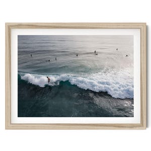 Fine Art Ocean Surf Photography Print, Surfer riding a Wave Framed Artwork, Beach House Wall Art, Oversized Horizontal Coastal Chic Decor