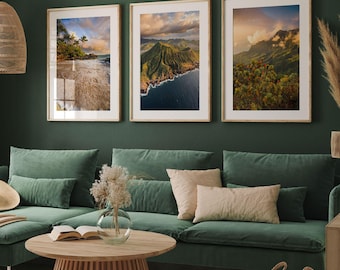 Juego de láminas fotográficas de Hawái: Arte mural costero con atardeceres en Maui, Oahu y Kauai.