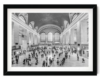 Wydruk fotografii Grand Central Station: Czarno-biała sztuka ścienna z Nowego Jorku, dekoracja biurowa