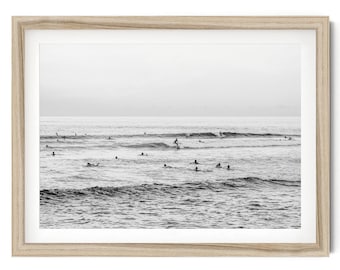 Wydruk fotografii surfingu oceanicznego: czarno-biała sztuka ścienna w stylu vintage z motywem nadmorskim