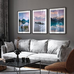 New Zealand Set of 3 Prints, Milford Sound, Moeraki Boulders, Mount Cook Photos, NZ Framed Wall Art, Fine Art Photography, Very Large Gift