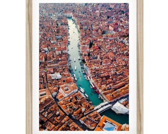 Grafika z Wenecji we Włoszech, zdjęcie Canal Grande z lotu ptaka, włoska sztuka ścienna do wystroju wnętrz w stylu boho