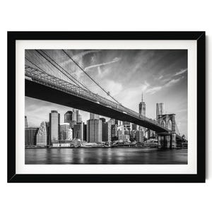 Impresión del puente de Brooklyn: fotografía en blanco y negro del horizonte de Manhattan
