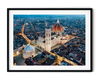 Florenz bei Nacht Fotodruck, Italien Wandkunst, Antenne der Kathedrale und der Stadt gerahmtes Kunstwerk, Fine Art Fotografie, große Größe