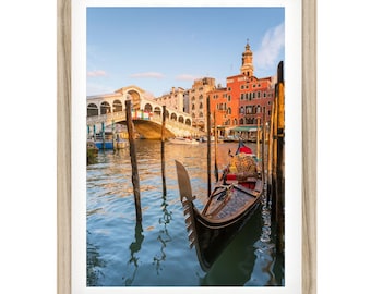 Venice Gondola Print: Grand Canal, Rialto Bridge, Italy