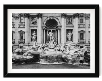 Trevi Fountain Rome Print: Black and White Italian Architecture Photo, Framed Italy Wall Art