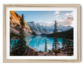 Lake Moraine Print: Banff Mountain Landscape Photography, Canadian Rockies
