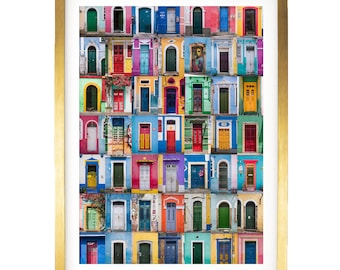 Bunte Vintage-Türen-Collage, Wandkunst mit Reisefotografie, Boho-Galeriewand, Foto von Türen aus aller Welt