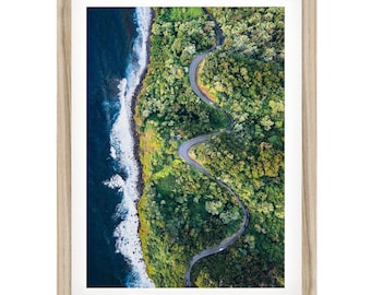 Hawajska grafika: Droga do Hana Maui, fotografia lotnicza, sztuka ścienna nadbrzeżna