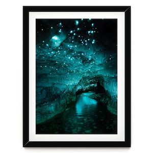 New Zealand Print, Waitomo Caves Wall Art, Glowworm Caves Photo, Dark Green Framed or Unframed Art, Fine Art Photography, Large Size Gift
