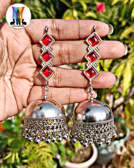 Maroon Jhumka Earrings, Big, Handcrafted : Handmade Gifts l Artscrafted –  ArtsCrafted