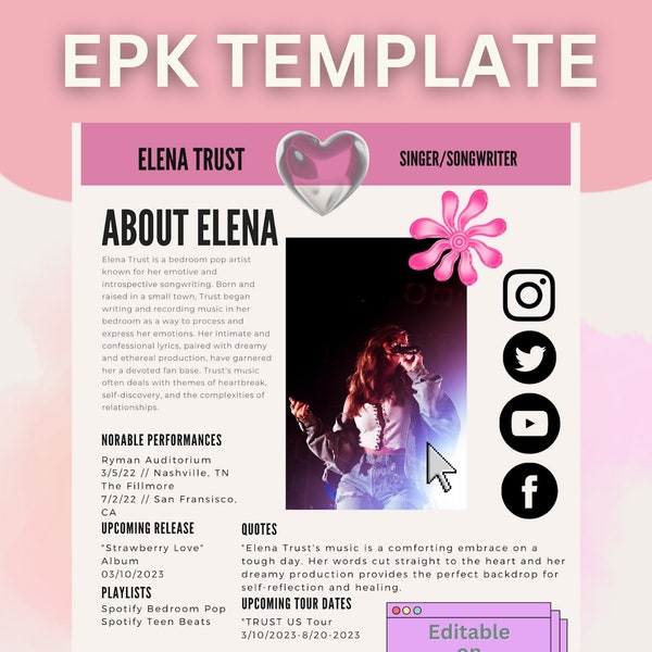 EPK Canva Template Bedroom Pop Artist | Electronic Press Kit Template | Media Kit Template Musician