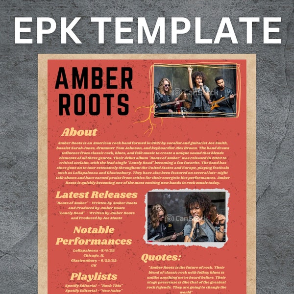 EPK Canva Template for Rock/Alternative Artist | Electronic Press Kit Template | Music Press Release Template