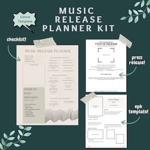 Music Artist Planner Kit for Independent Musicians with Release Day Checklist and Press/Media Release Template