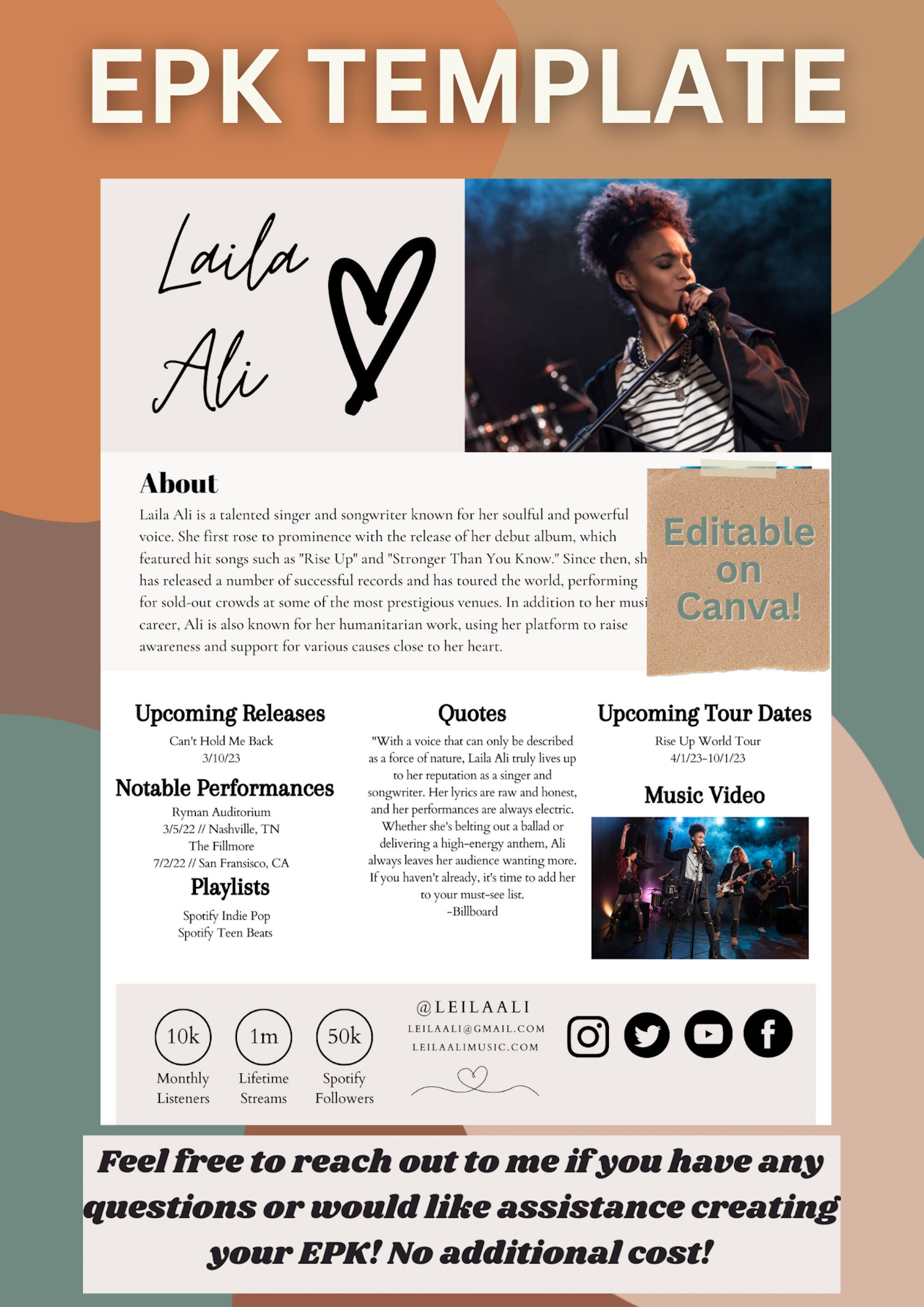 EPK Canva Template Minimalist Music Press Release for Musician Electronic Press Kit Template Media Kit Template - Etsy
