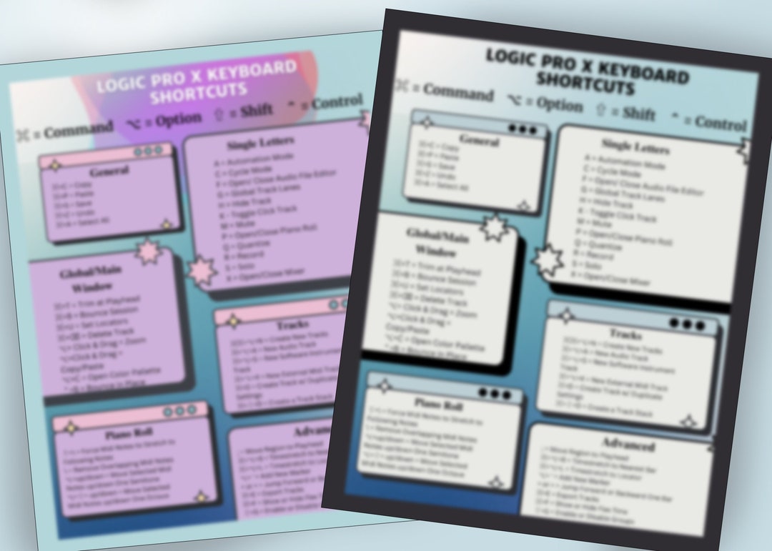 Logic Pro X Keyboard Shortcuts Digital Download Cute Cheat Sheet PDF Etsy