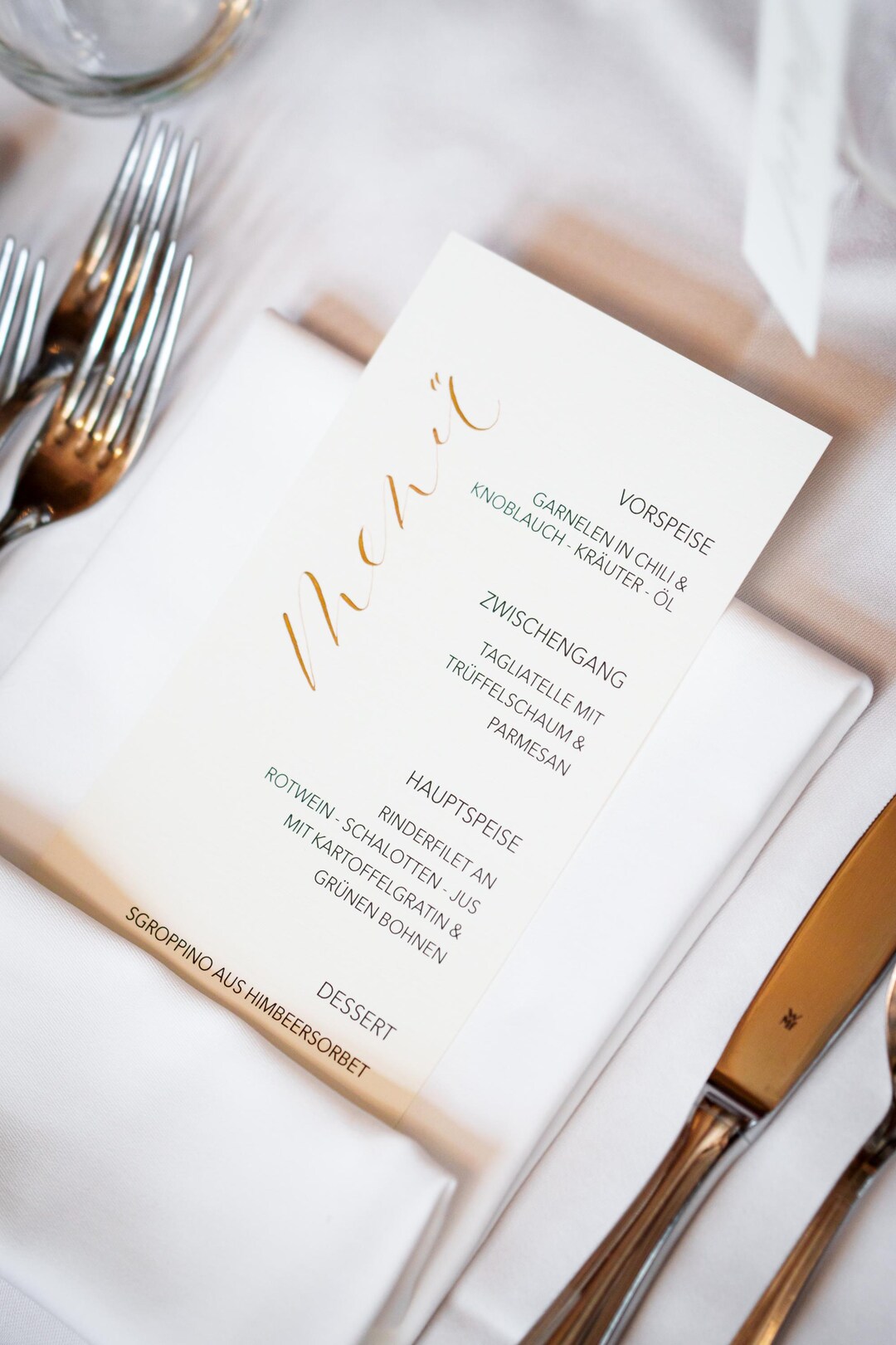 Wedding Menu Card Calligraphy Highquality Stationery Menu Linen Paper