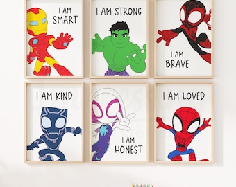 Spidey and Friends Affirmation Prints, Superhero Wall Art, Instant Download
