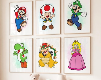 Super Mario Game Prints, Nursery Wall Art, Playroom Decor (Digital Download)