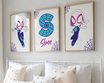 Lámina personalizada de Spider-Gwen, araña fantasma, decoración para habitación de niña (descarga digital)