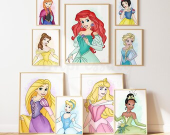 Princess Nursery Wall Art, Watercolor Prints, Girl Nursery Decor, Printed & Shipped