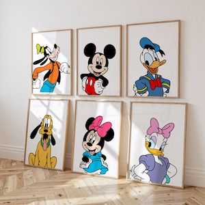 Mickey Mouse & Friends Prints, Donald, Goofy, Minnie, Daisy, Nursery Wall Art,  (Digital Download)