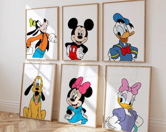 Mickey Mouse & Friends Prints, Donald, Goofy, Minnie, Daisy, Nursery Wall Art,  (Digital Download)
