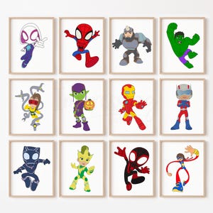 Machen Sie ein Set - Spidey und seine erstaunlichen Freunde, Superhelden-Drucke für kleine Jungen Schlafzimmer, Spidey & Freunde Wandkunst, Auswahl von bis zu 132 Drucken