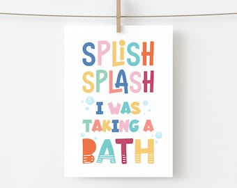 Splish Splash Bath Print, Kids Bathroom Wall Art (Digital Download)