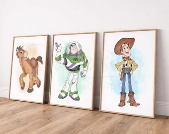 Toy Story Watercolor Prints, Playroom Prints, Nursery Decor, Printed & Shipped