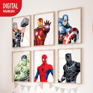 Avengers Prints, Set of 6 Prints, Superhero Prints for Little Boys Bedroom, Superhero Wall Art, Avengers, Boys Room Decor, Digital Download