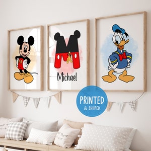 Mickey and Friends Themed Personalised Name Wall Art, Set of 3, Mickey Mouse Prints, Mickey and Friends Prints, Mickey Mouse